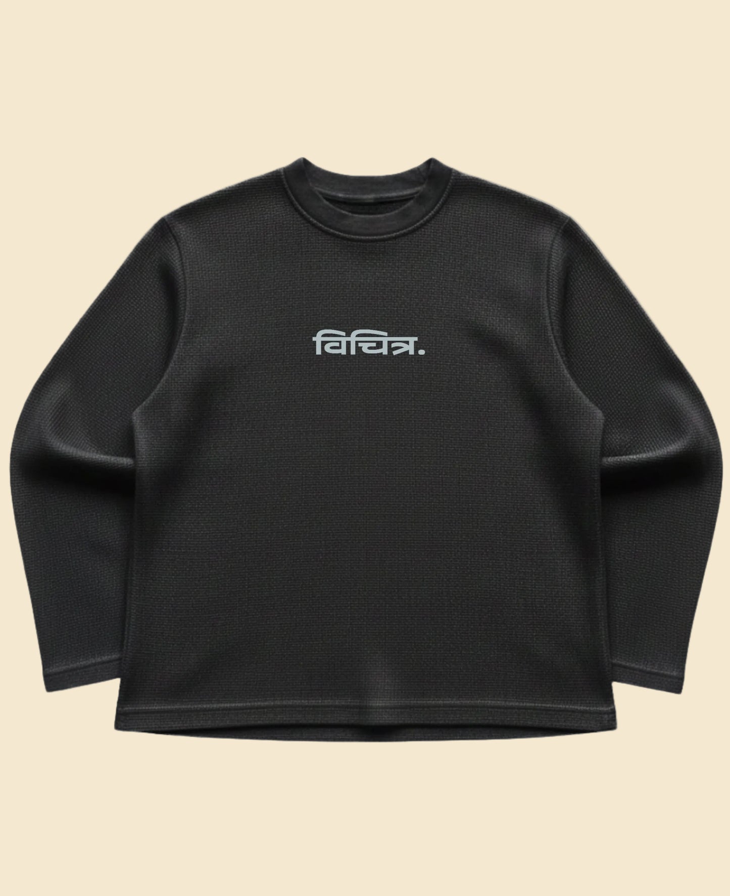Black waffle knit oversized full-sleeve Front Design